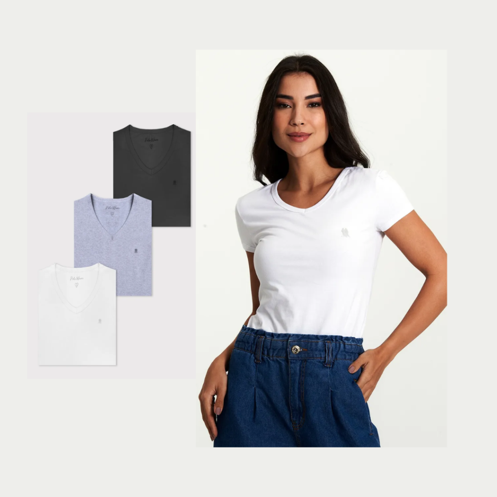 Kit 3 Camisetas Femininas Malha Polo Wear Sortido