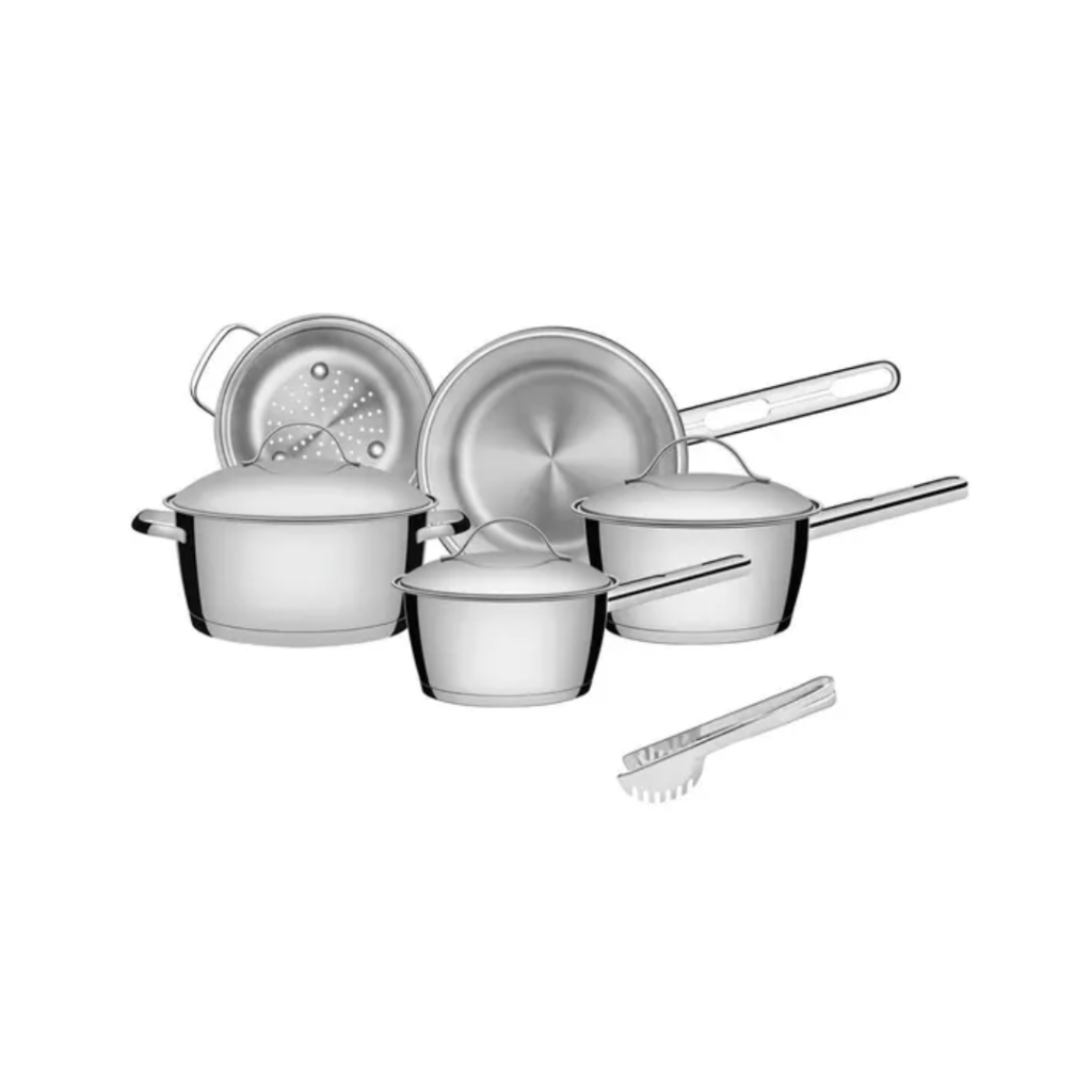 Jogo de Panelas Tramontina Aço Inox Allegra 5 Peças Fundo Triplo + Pegador de massa