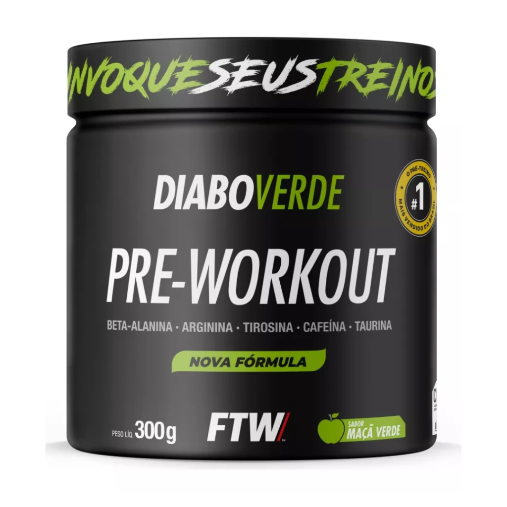Suplemento Em Pó Pre Treino Pre Workout 300g Sabor Maça Verde FTW - DIABO VERDE