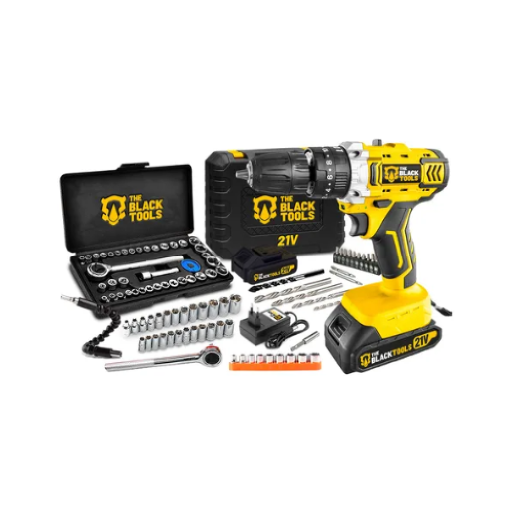 Furadeira Parafusadeira The Black Tools TB-21PKX 21V com 2 Baterias e Kit 40 Peças
