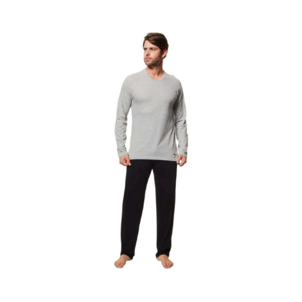 Pijama Longo Masculino Mash Gola Careca Manga Longa Algodão Blusa e Calça com Elástico