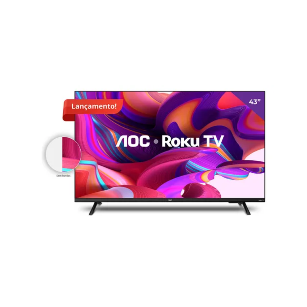 Smart Tv 43'' Full Hd Com Roku Tv 43s5135/78g Aoc Cor Preto
