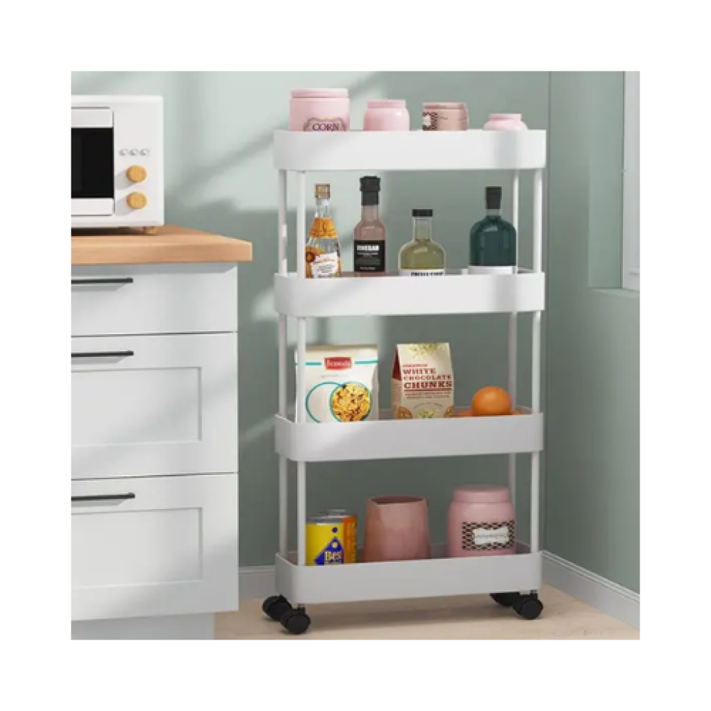 Prateleira Organizador Multiuso Click & Compre 4 Andares, Rodinhas 360°, Branco, 80cm