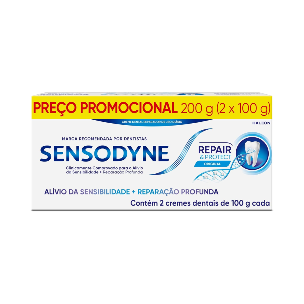 Sensodyne Creme Dental Repair e Protect com Flúor, Reparação Profunda, Alívio da Sensibilidade, 2 unidades, 100g cada
