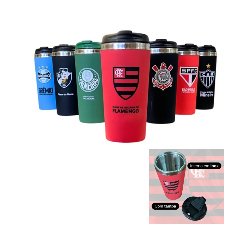Copo Térmico Emborrachado Inox 450 Ml Dos Times De Futebol