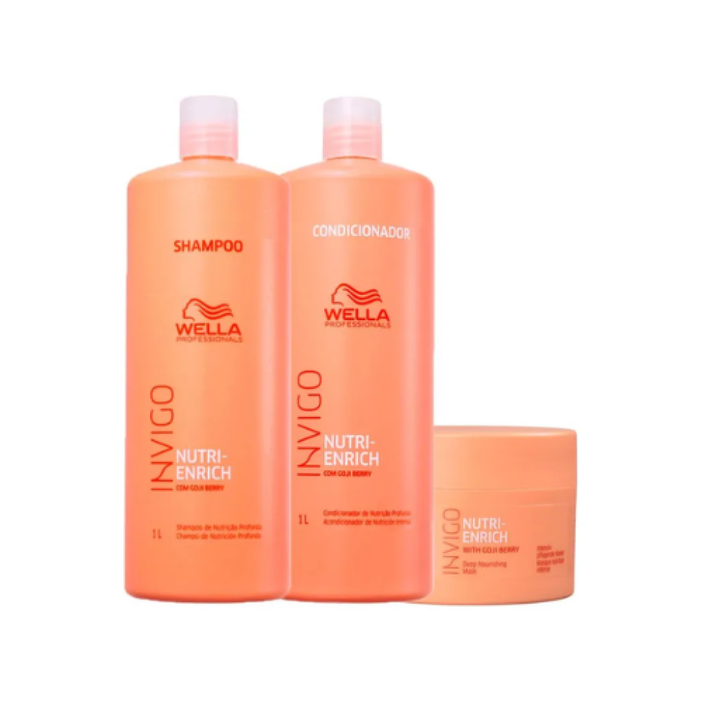 Kit Wella Invigo Nutri Enrich Shampoo 1000ml Condicionador 1000ml Máscara 150ml
