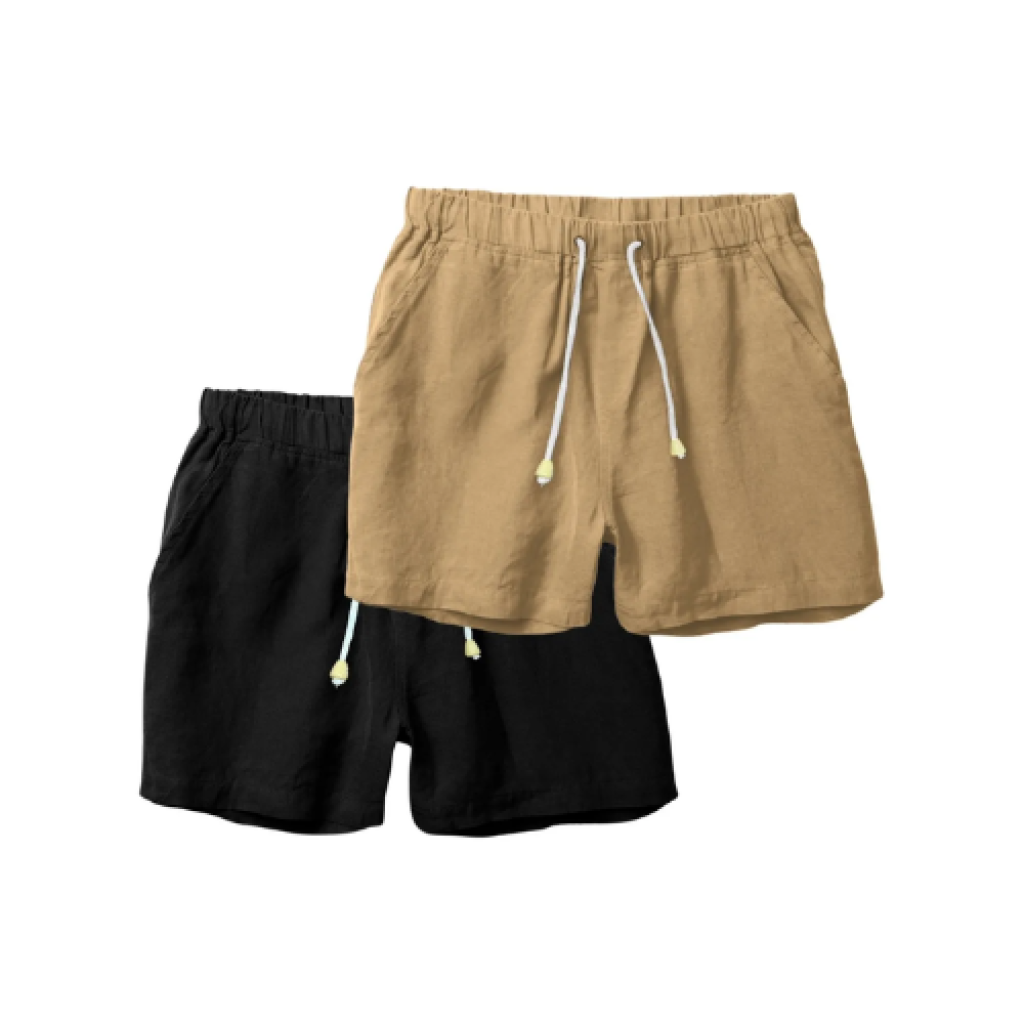 Kit 2 Bermudas Masculinas Linho Relaxado Bolsos Laterais e Cordão Ajuste Praia