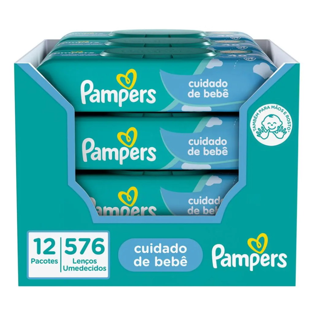 Kit Lenços Umedecidos para Limpeza Pampers - Cuidado de Bebê 576 Unidades