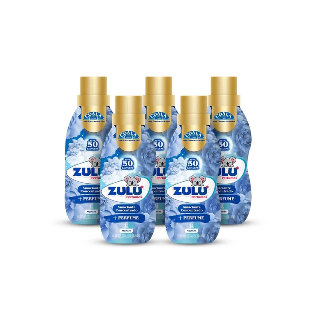 Kit 5 Amaciantes de Roupas Concentrado Zulu Perfumes/Coala - Algodão 1 L