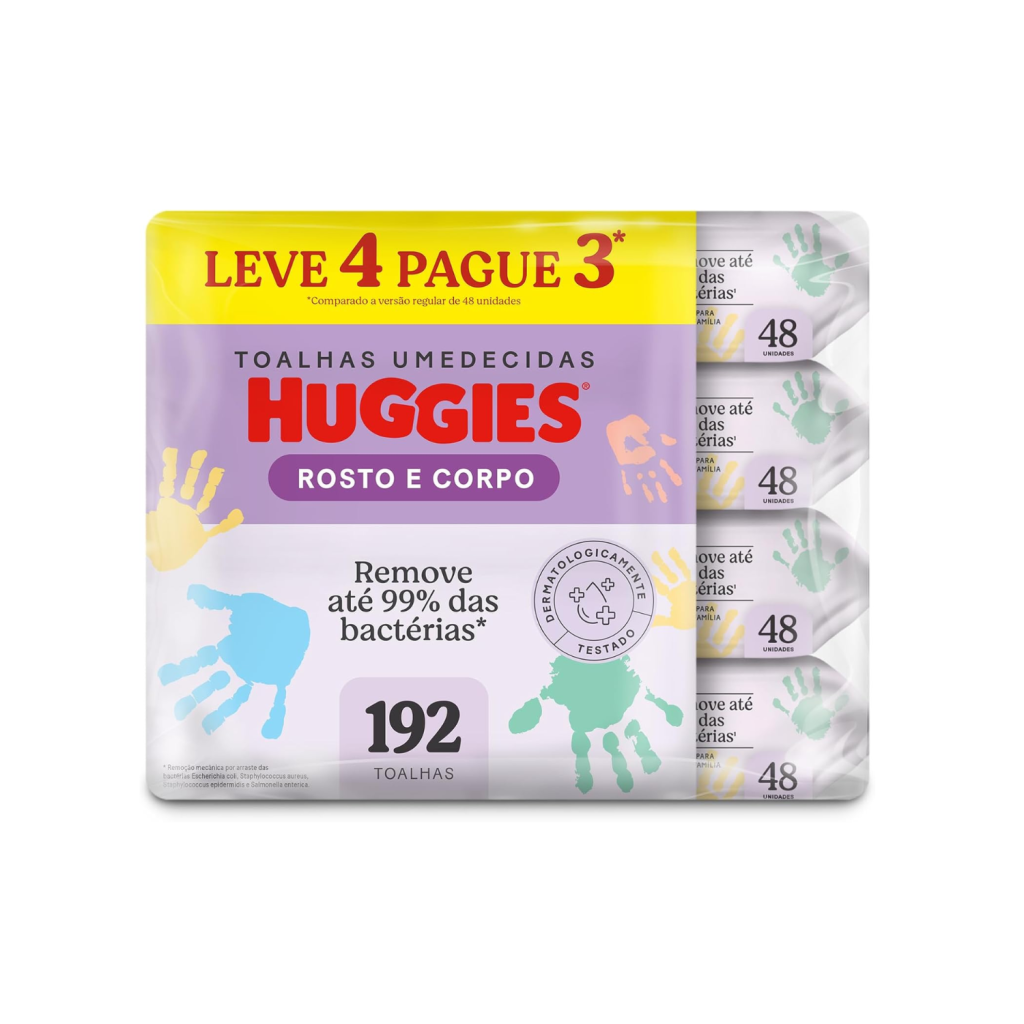 Lenços Umedecidos Huggies One & Done Leve 4 Pague 3 - 192 unidades, Huggies, Verde, pacote de 4
