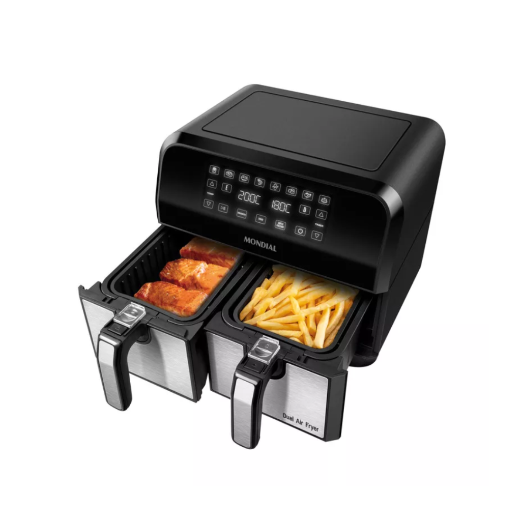 Fritadeira Air Fryer Dual Duplo Cesto 8L Mondial Preto/Inox 2000W AFD-01-BI