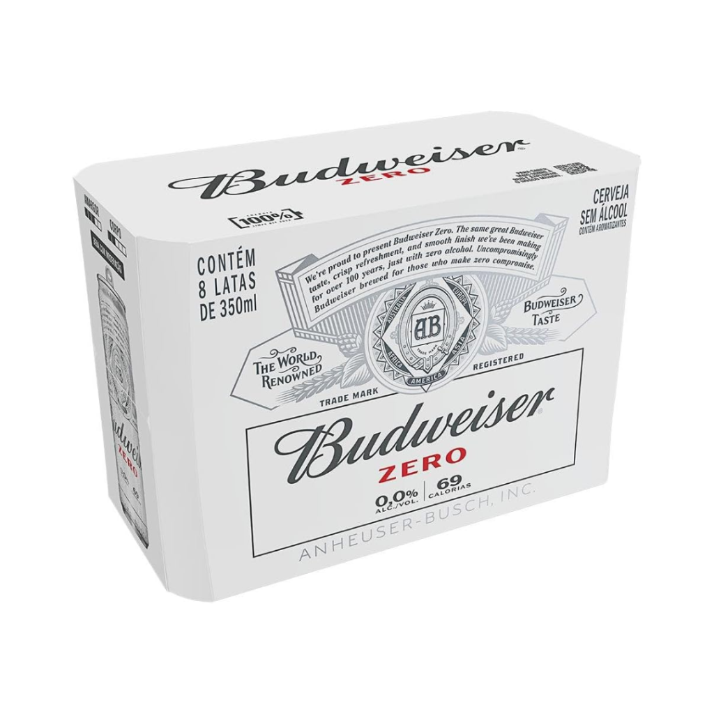 Pack Cerveja Budweiser Zero Álcool, 350ml, Lata - 8 unidades