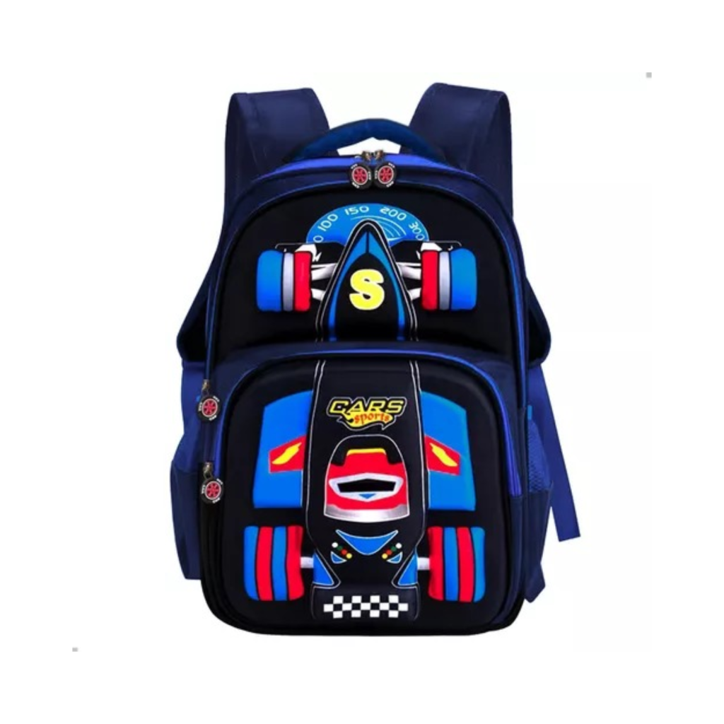 Mochila Escolar Infantil com Tema de Carro de Corrida - 3D e Espaçosa