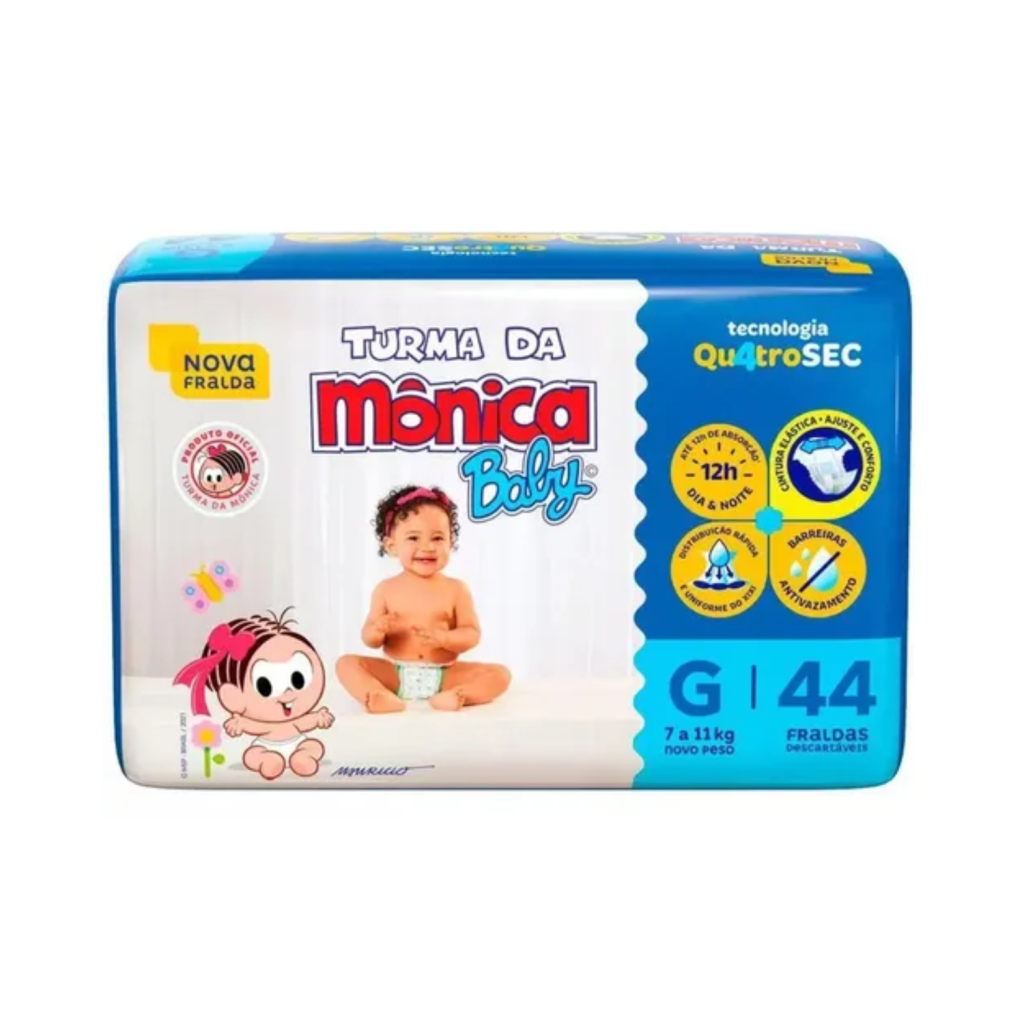 Fralda Mega Tamanho Grande Sem Gênero (g) 44 Unidades Turma Da Mônica