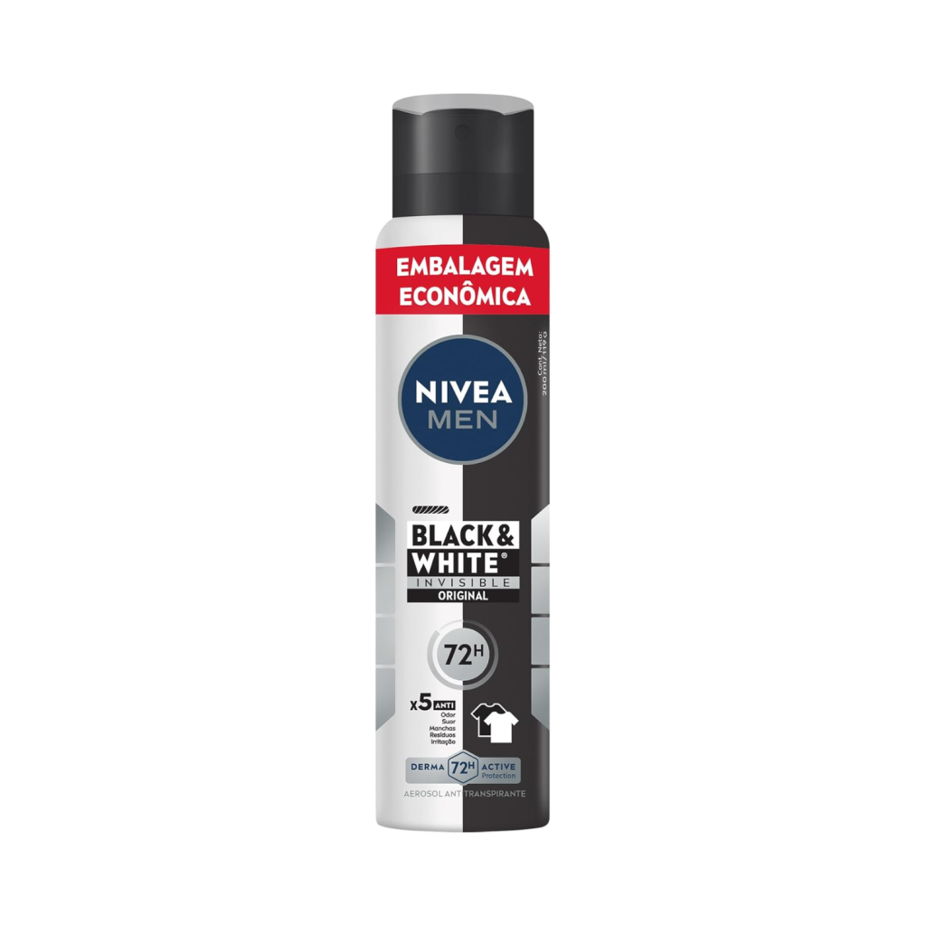Desodorante NIVEA MEN Aerossol Black & White Invisible Original 200ml Antimanchas 72h