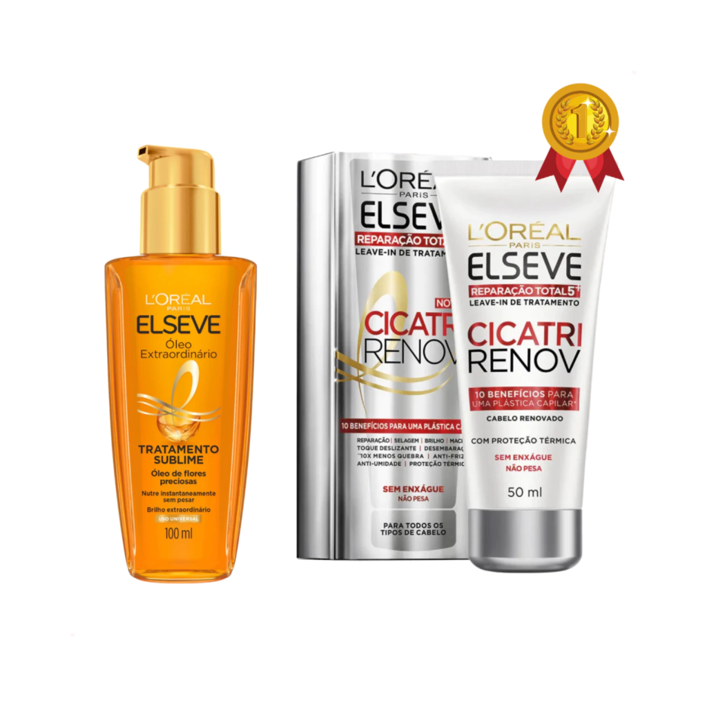Kit Oleo Extraordinario Elseve 100ml + Leave in Cicatri Renov 50ml Reparação Total (Loreal)