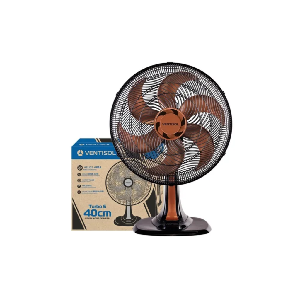 Ventilador Osc Mesa Turbo 6p 40cm Bronze Premium Cor da estrutura Preto Ventisol