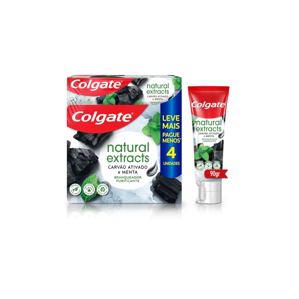 Colgate Creme Dental Natural Extracts Carvão Ativado e menta 4 unid 90g