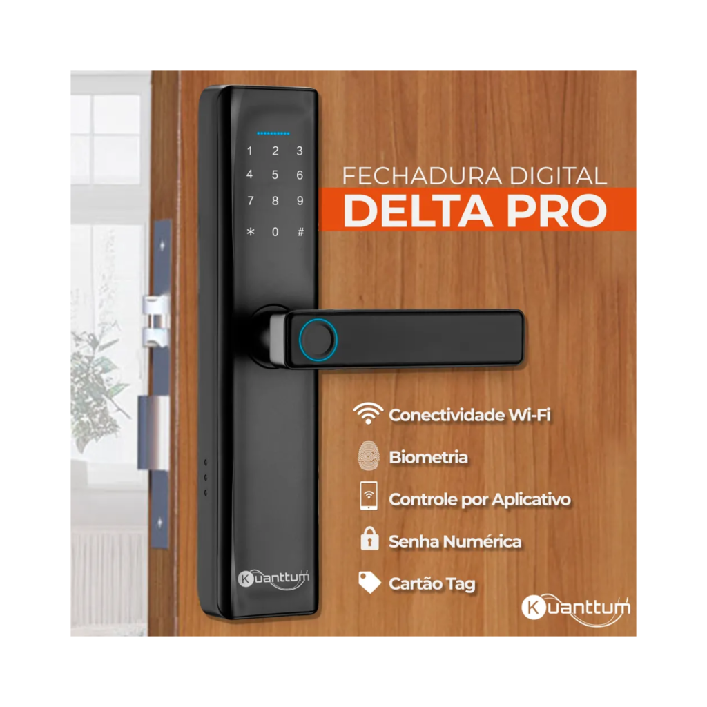 Fechadura Eletronica Digital Com Biometria Senha Kuanttum Delta pro Tuya Wi-fi