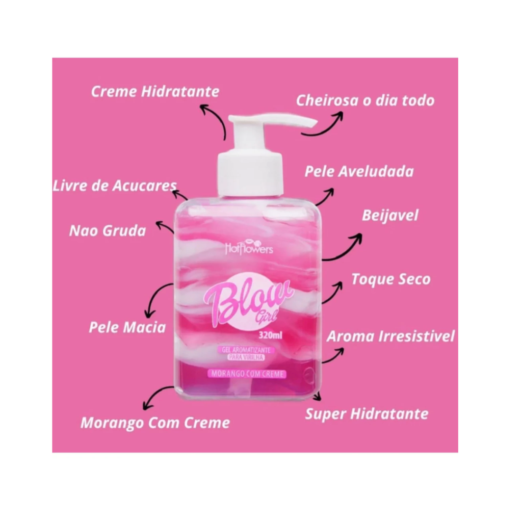 Blow Girl Gel Aromatizante Beijável Morango Hidratante Virilha Creme 320ml Corpo Aroma Corporal