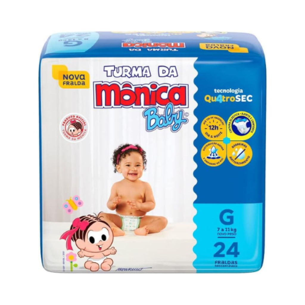 Fralda Turma da Mônica Baby Jumbo G 24 Unidades com Tecnologia QuatroSec