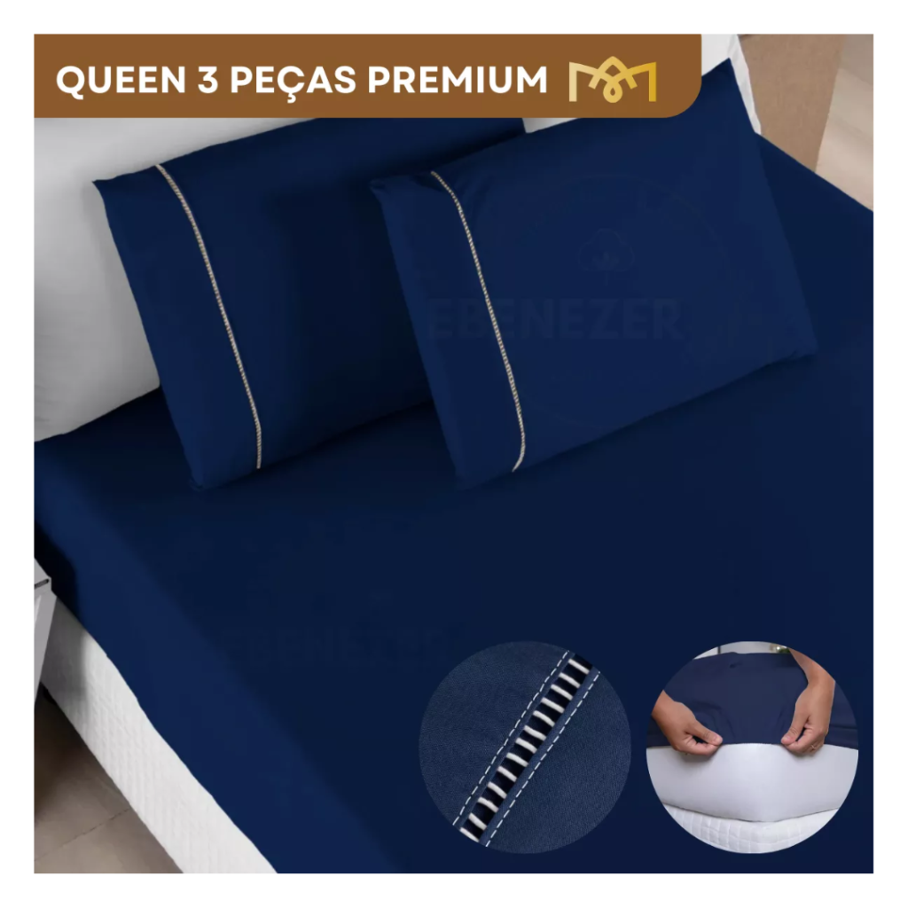 Jogo De Cama Queen C/ Elástico 400 Fios Fronha Ponto Palito 3 Peças Toque Suave Macio Premium