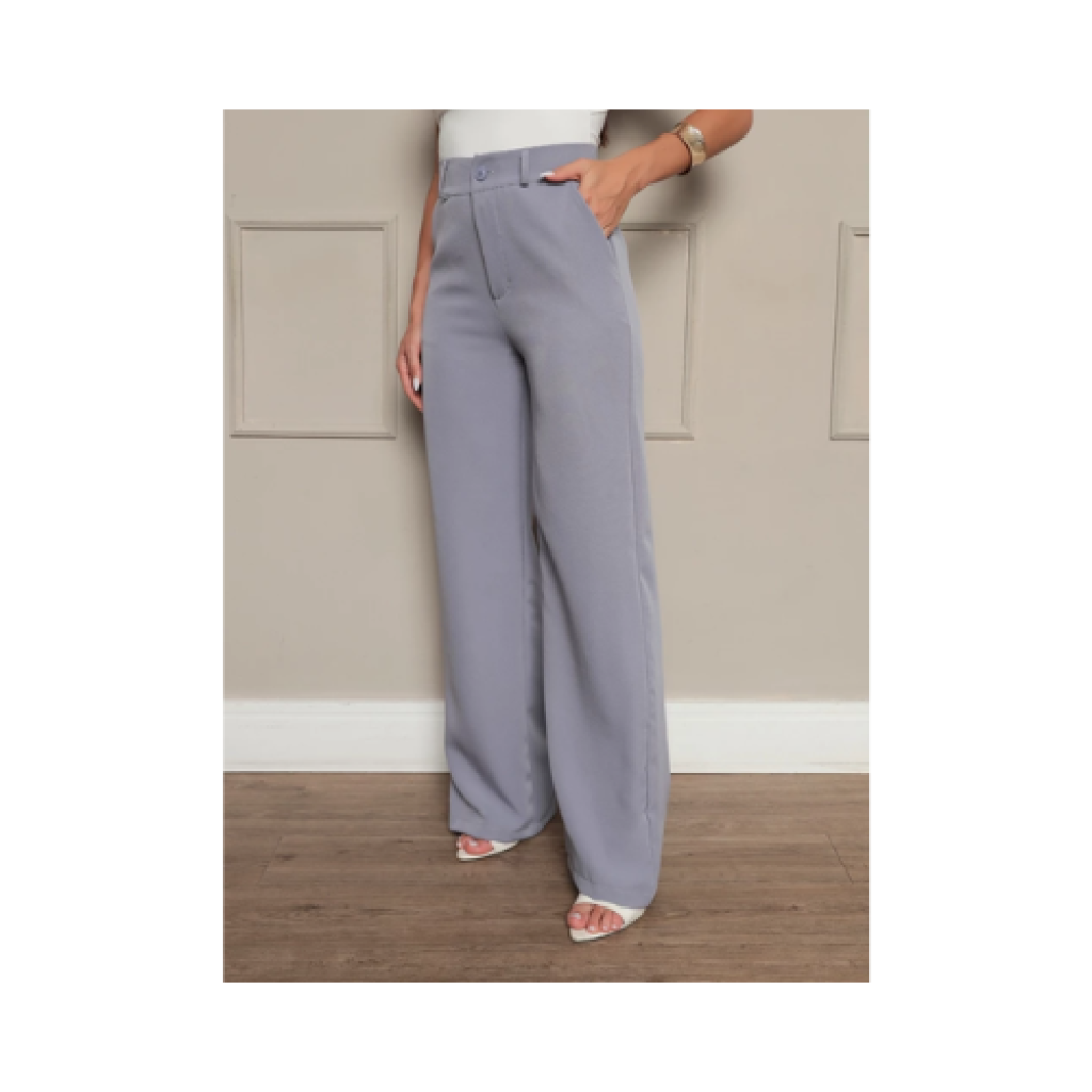 Calça Pantalona Alfaiataria Wide Leg Cintura Alta com Bolsos Laterais e Zíper