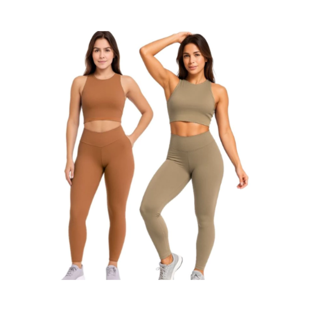 Kit 2 Conjuntos Femininos Blackout Liso Basic Zero Transparência com Blusa e Calça