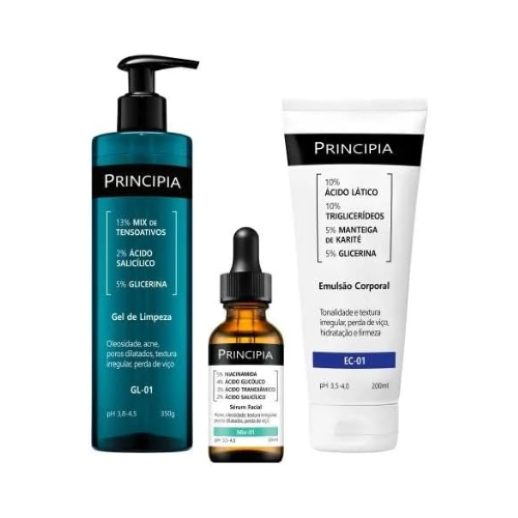 Kit Principia Antiacne e Queratose Pilar com Gel de Limpeza, Sérum e Emulsão Corporal