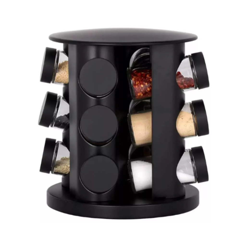 Porta Condimentos Giratório Belakaza Preto com 9 Potes de Vidro 90g – Modelo 16185