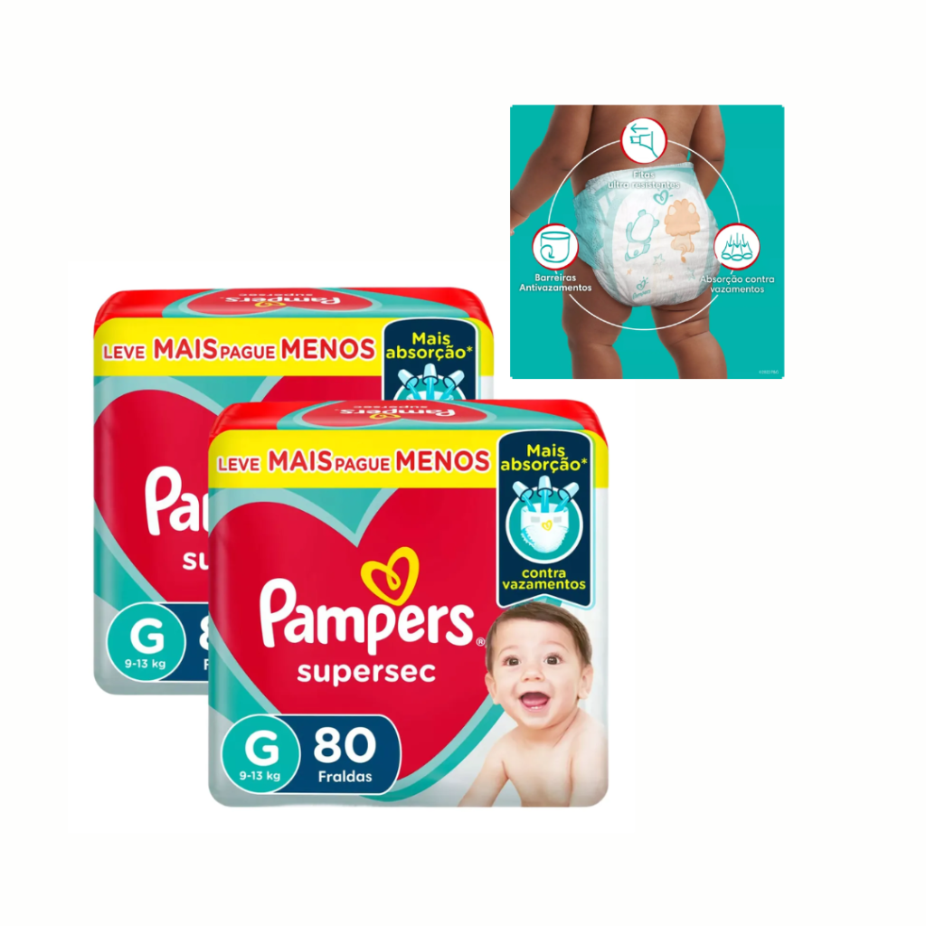 Pampers Supersec Fraldas Descartáveis Tamanho G 160 Unidades