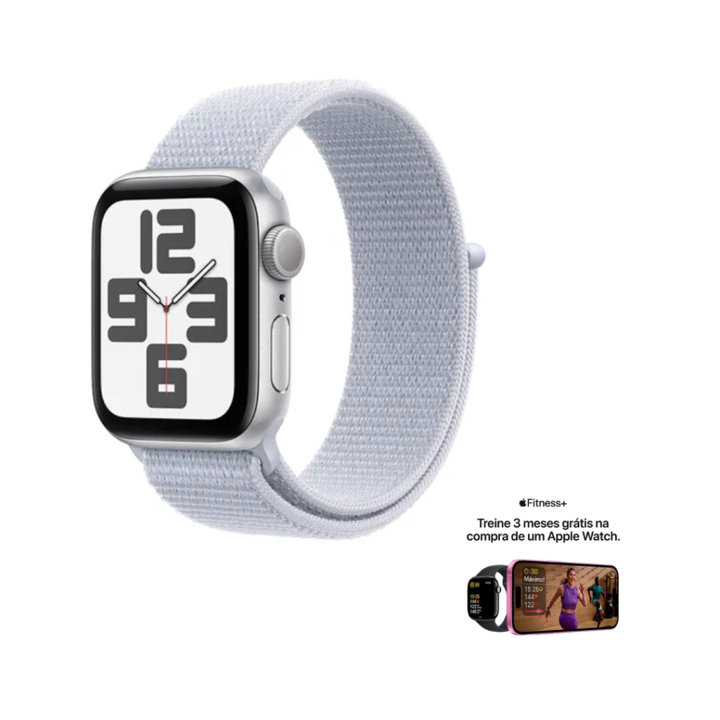Apple Watch SE GPS, Caixa Prateada de Alumínio de 40 mm, Pulseira Loop Esportiva Nuvem Azul - MXEE3BE/A
