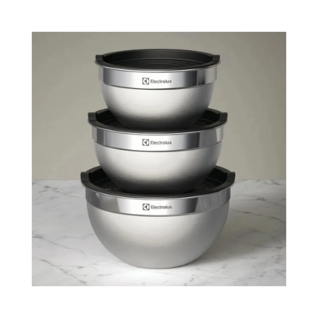 Conjunto Electrolux 3 Bowls Inox com Tampa Plástica 1,4L 2L 2,6L Lavável em Lava-Louças