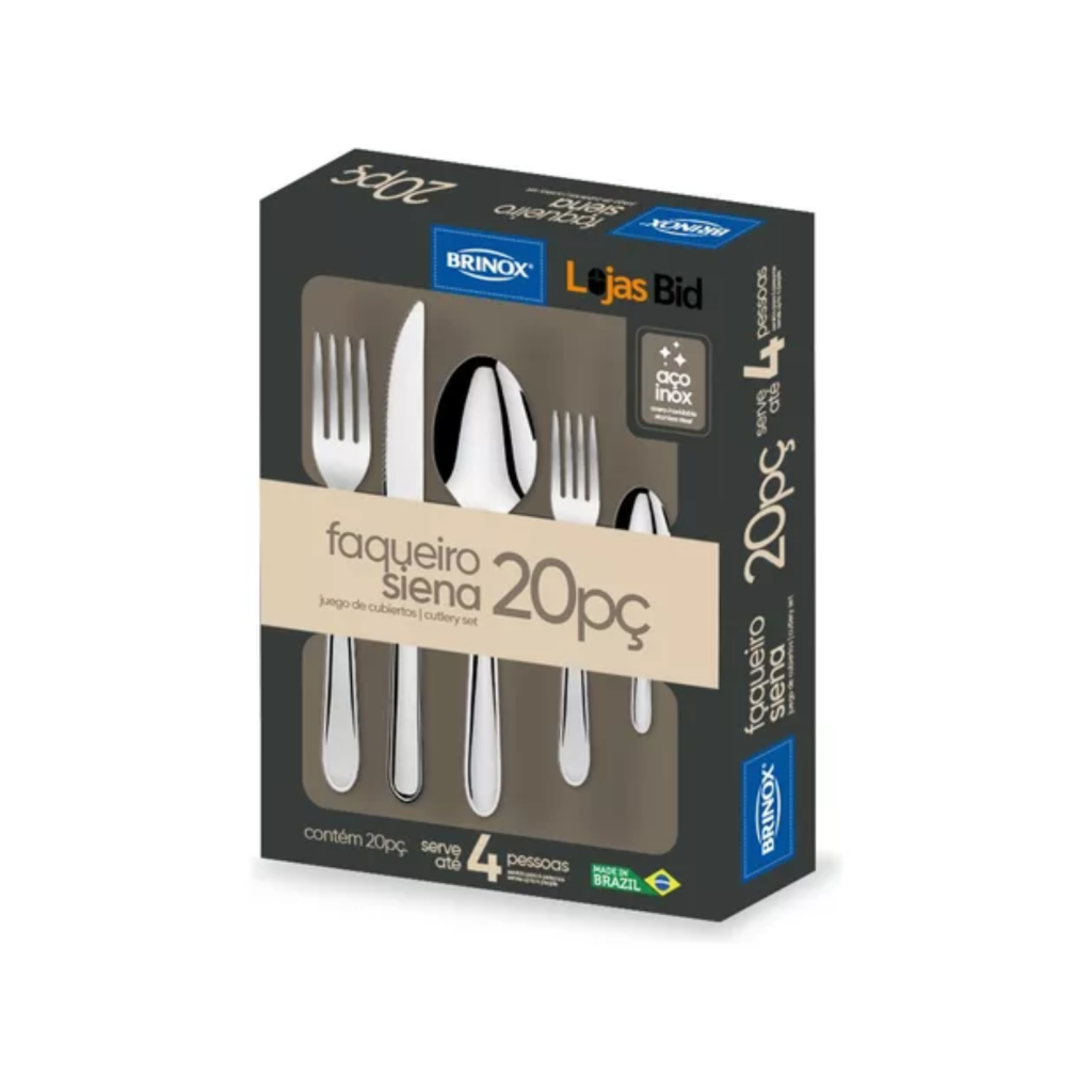 Faqueiro De Aço Inox Siena 20 Peças Brinox  Cor Prateado
