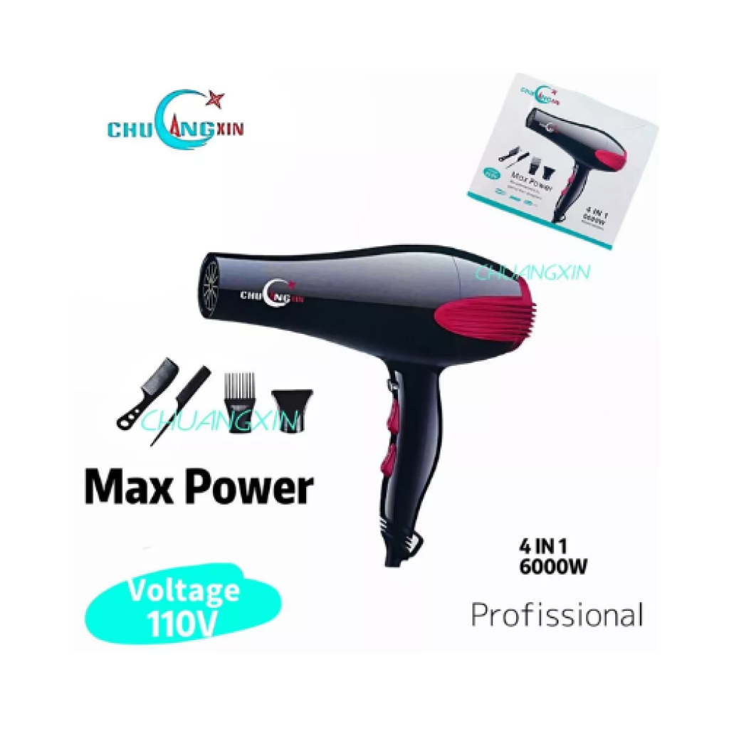 Secador de Cabelo Turbo Profissional 6000W 4 em 1, 2 Velocidades, 3 Temperaturas - 110V/220V