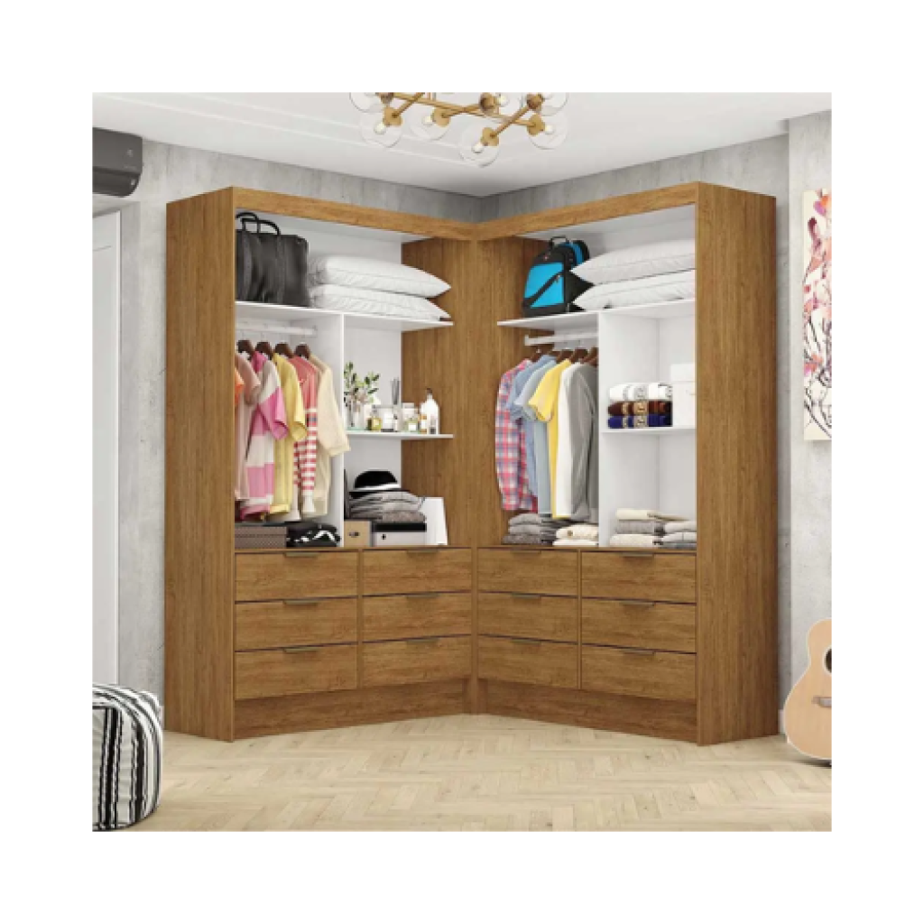 Closet Casal Duplo Sevilha Premium Carioca Móveis – 12 Gavetas, 2 Prateleiras e Cabideiros