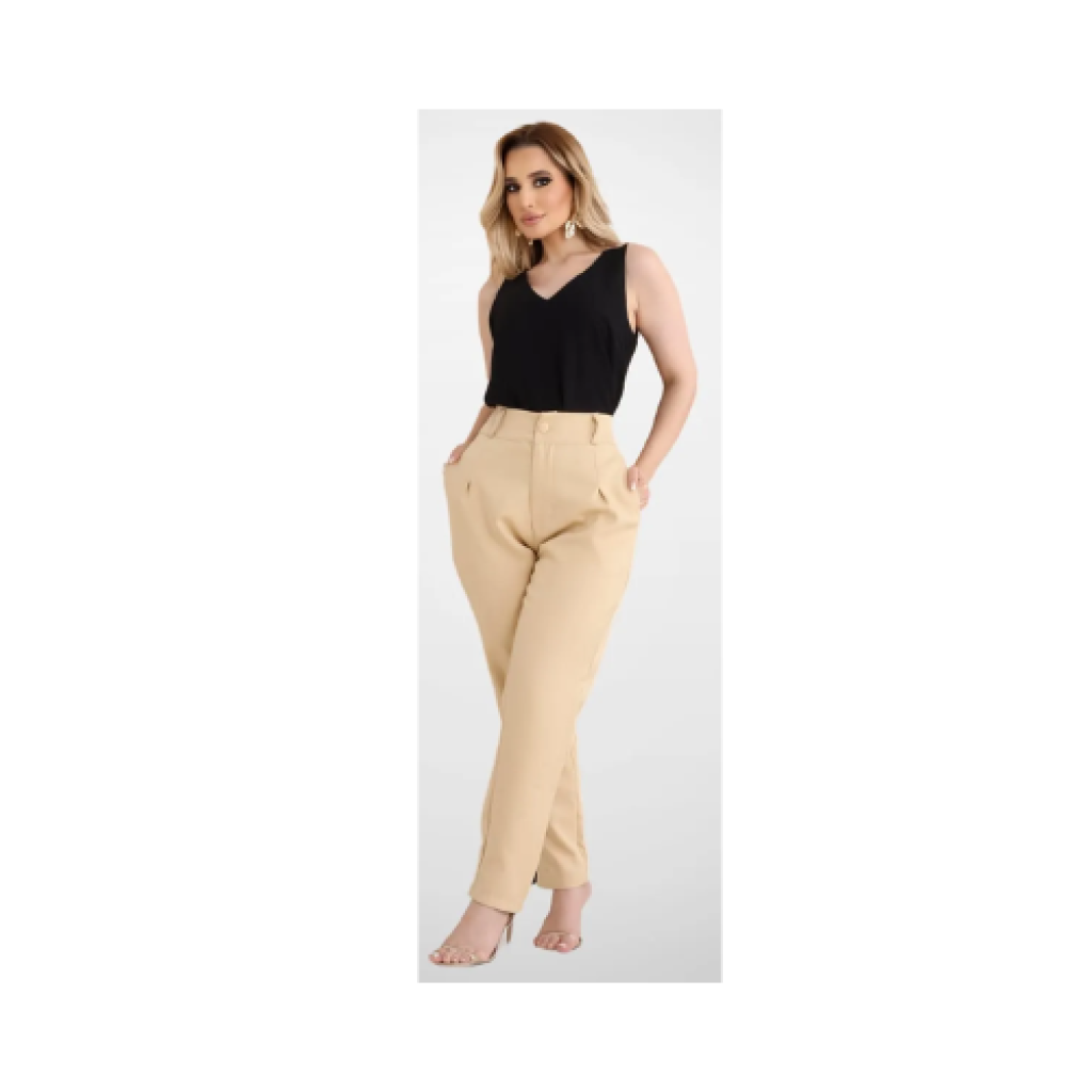 Calça Feminina Alfaiataria Cintura Média Crepe Premium Bolsos Laterais Zíper Tamanhos P‑G