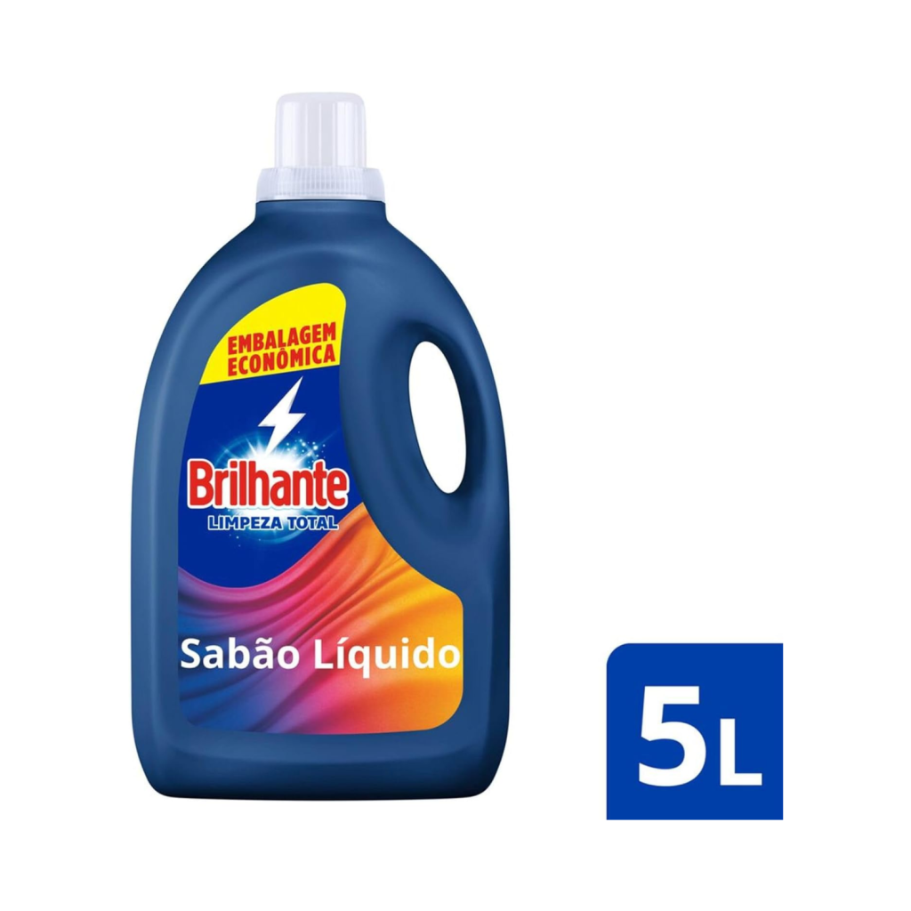 Brilhante Limpeza Total – Sabão Líquido Concentrado, 5L, Proteção de Cores