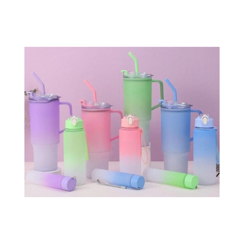 Kit 3 Garrafas Copão Squeeze com Canudo e Alça – 1,2L, 500ml e 240ml, Antivazamento