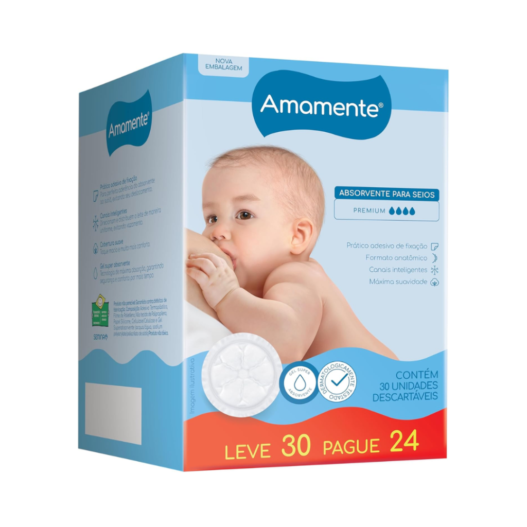 Absorvente para Seios, Descartável, Branco, M, 1 pacote com 30 Unidades