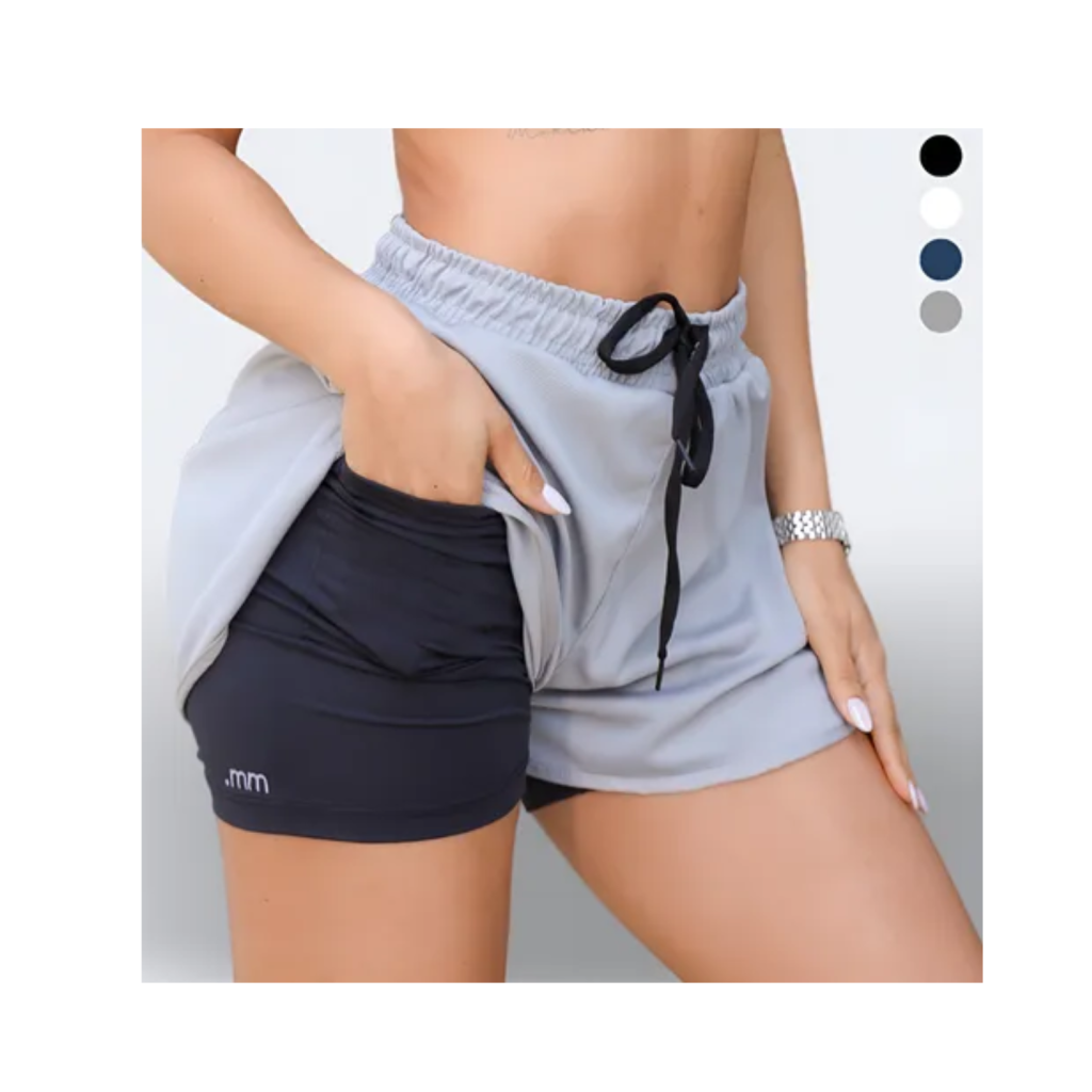 Short Duplo Compreensão Fitness Bermuda Academia Feminino