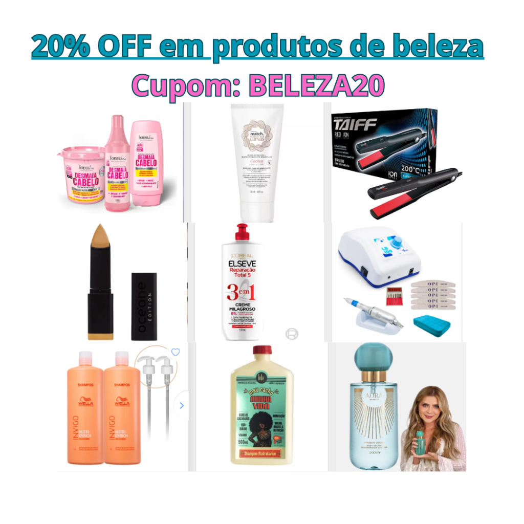Produtos de beleza com 20% OFF