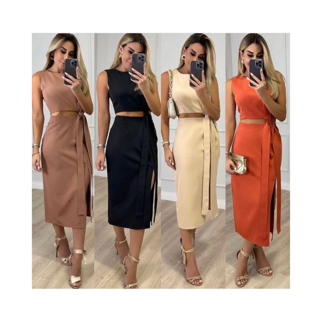 Conjunto Cropped E Saia Midi Em Alfaiataria Lançamento Moda
