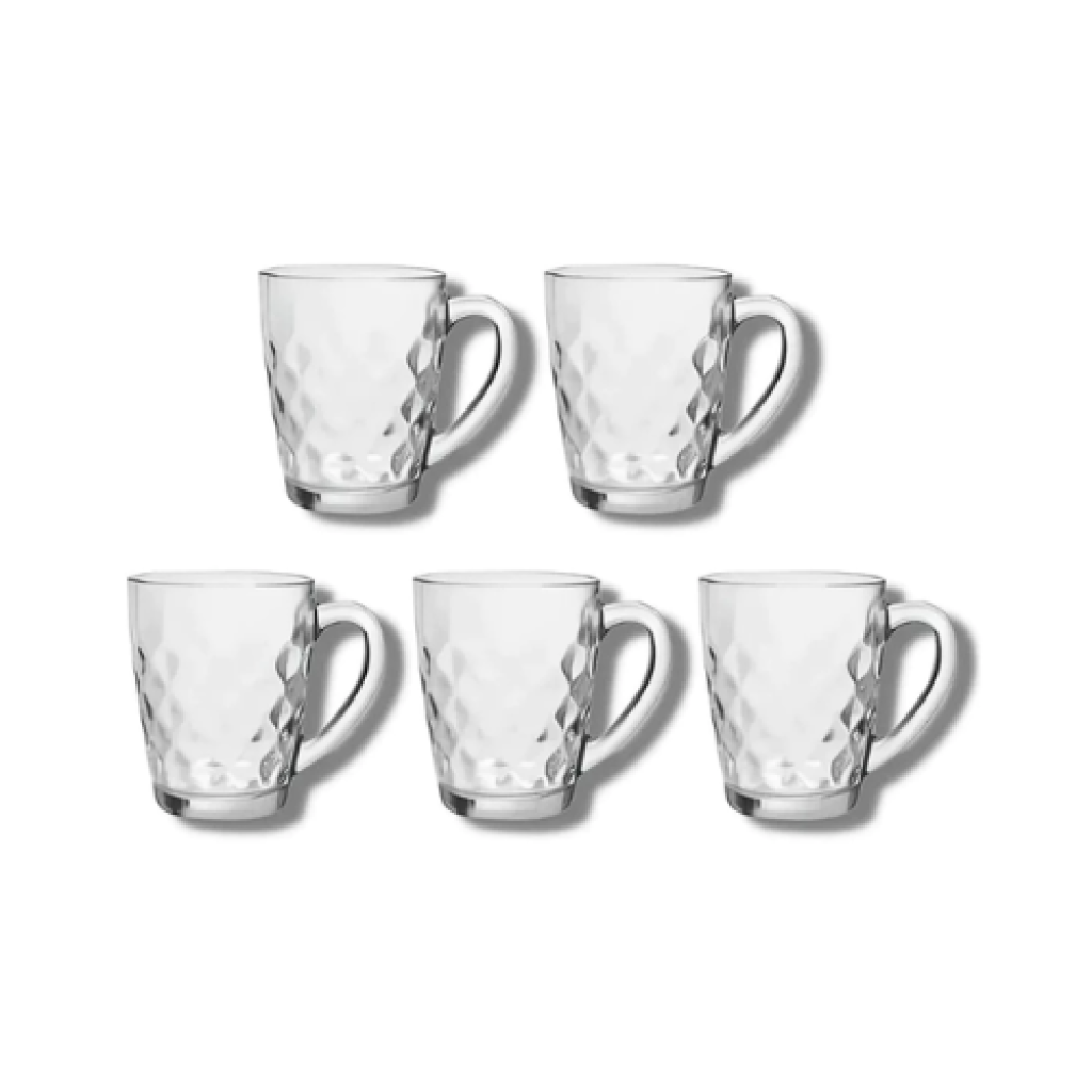 Jogo de Xícaras de Café em Vidro 90ml Morocco Diamante, 5 Peças – Design Sofisticado