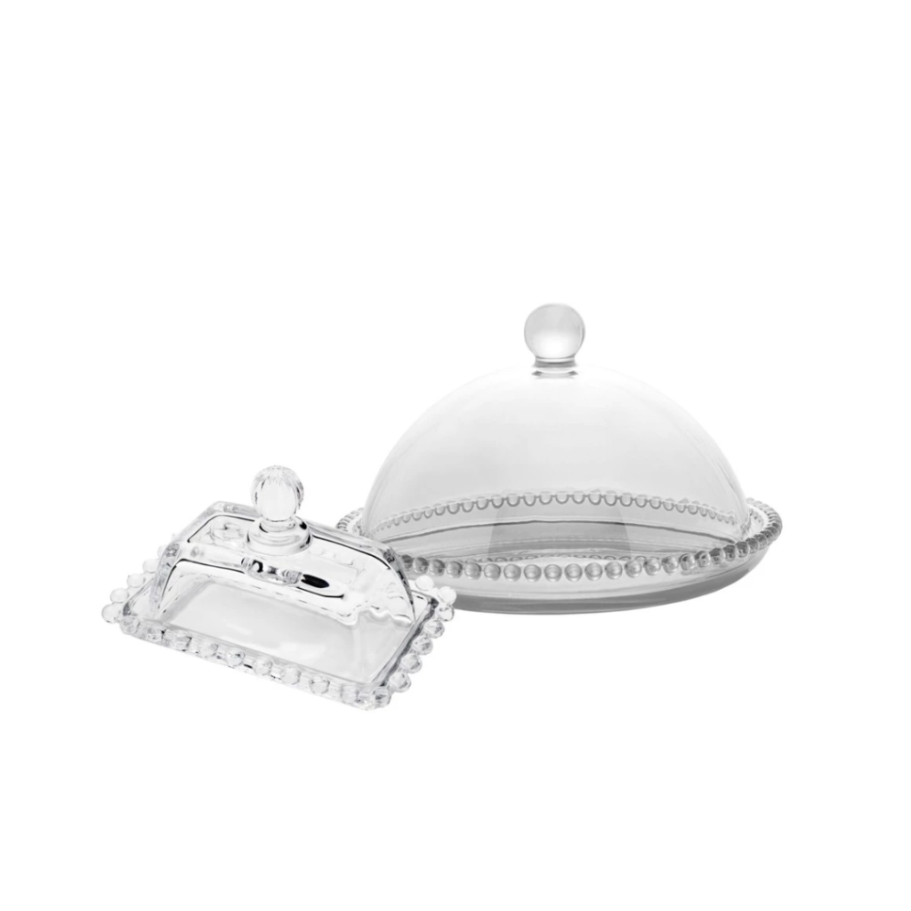 Kit Queijeira com Tampa 20x12cm e Manteigueira 14x9cm de Cristal Pearl Wolff