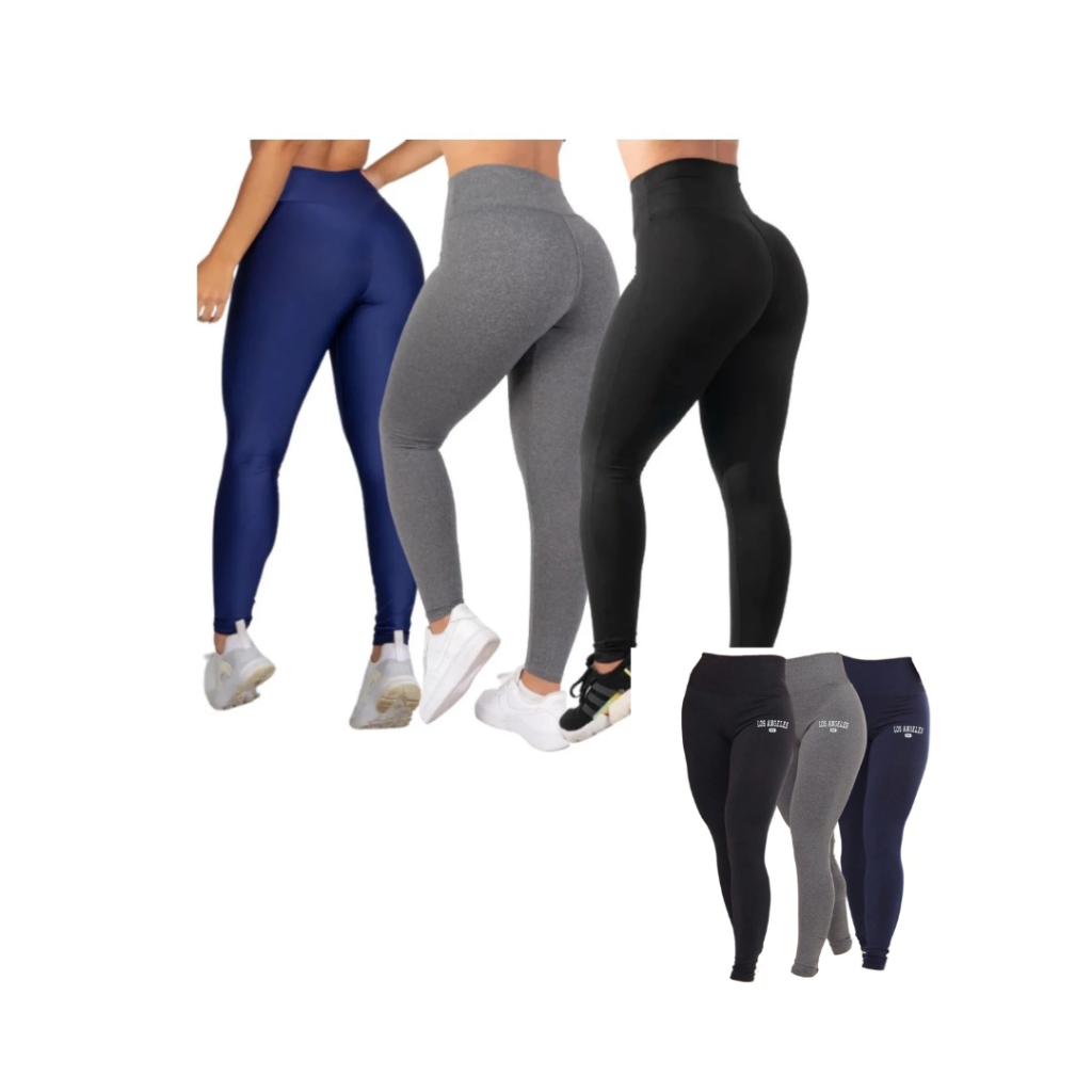 Kit 3 Calça Leg Legging Suplex Feminina Los Angeles