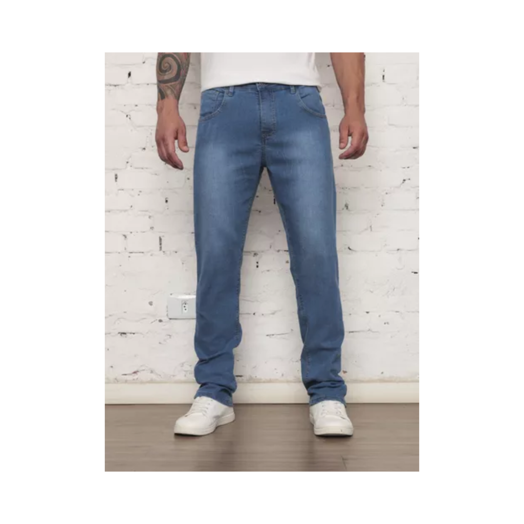 Calça Jeans Masculina Corte Reto Tradicional com Elastano e 5 Bolsos