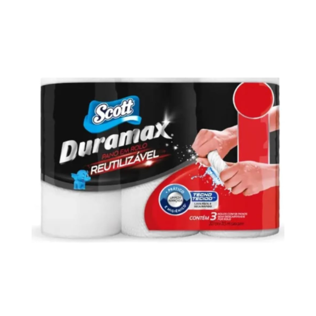 Pano Reutilizável em Rolo Scott Duramax Branco 174 Folhas (3 Rolos com 58 Folhas Cada)