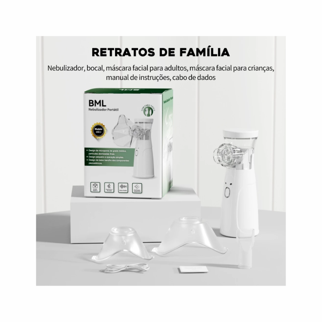Máquina Nebulizadora Portátil Ultrassônico Mini Inalador Nebulizador Adulto Infantil Silencioso fang | Kit com 2 Máscara