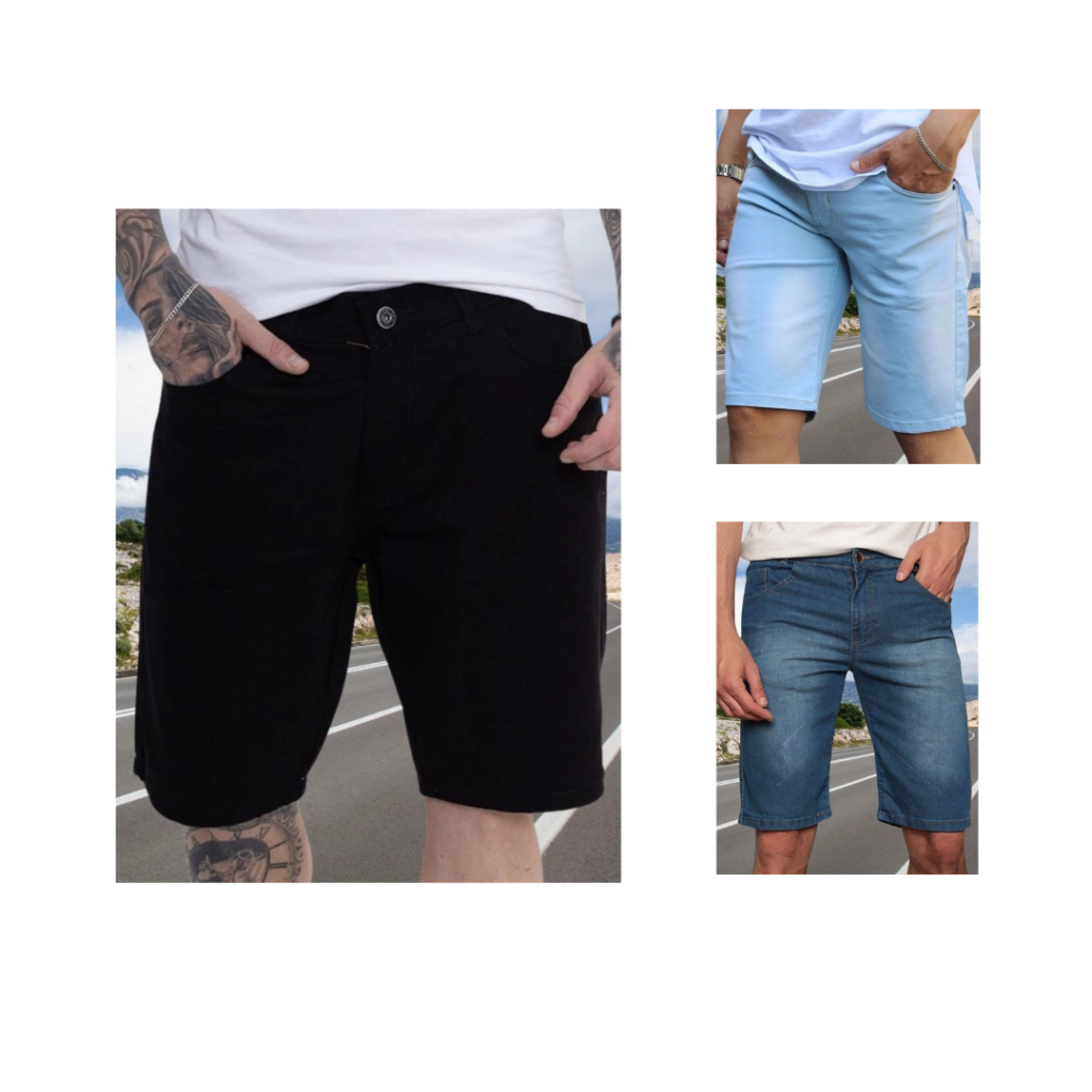Bermuda Jeans Masculinos Alta Qualidade Com Elastano